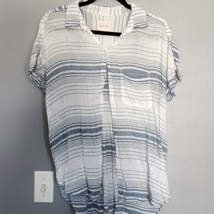 American Eagle Outfitters Blue and White Striped Button Down Shirt 100% Viscose